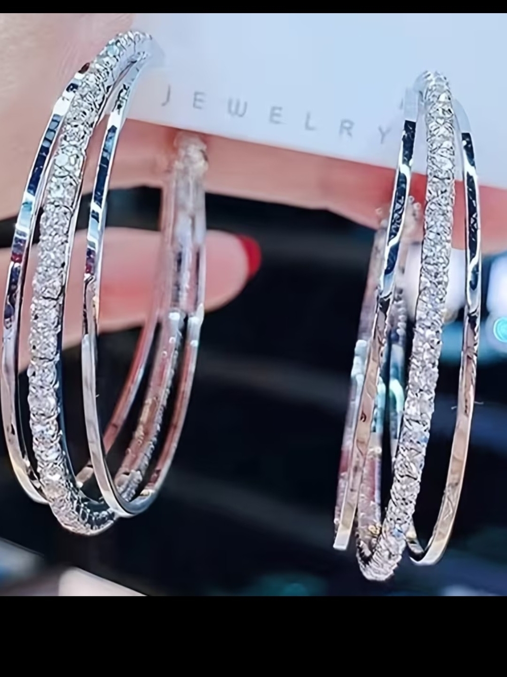 Sterling Silver Crystal Multi-Hoop Earrings -